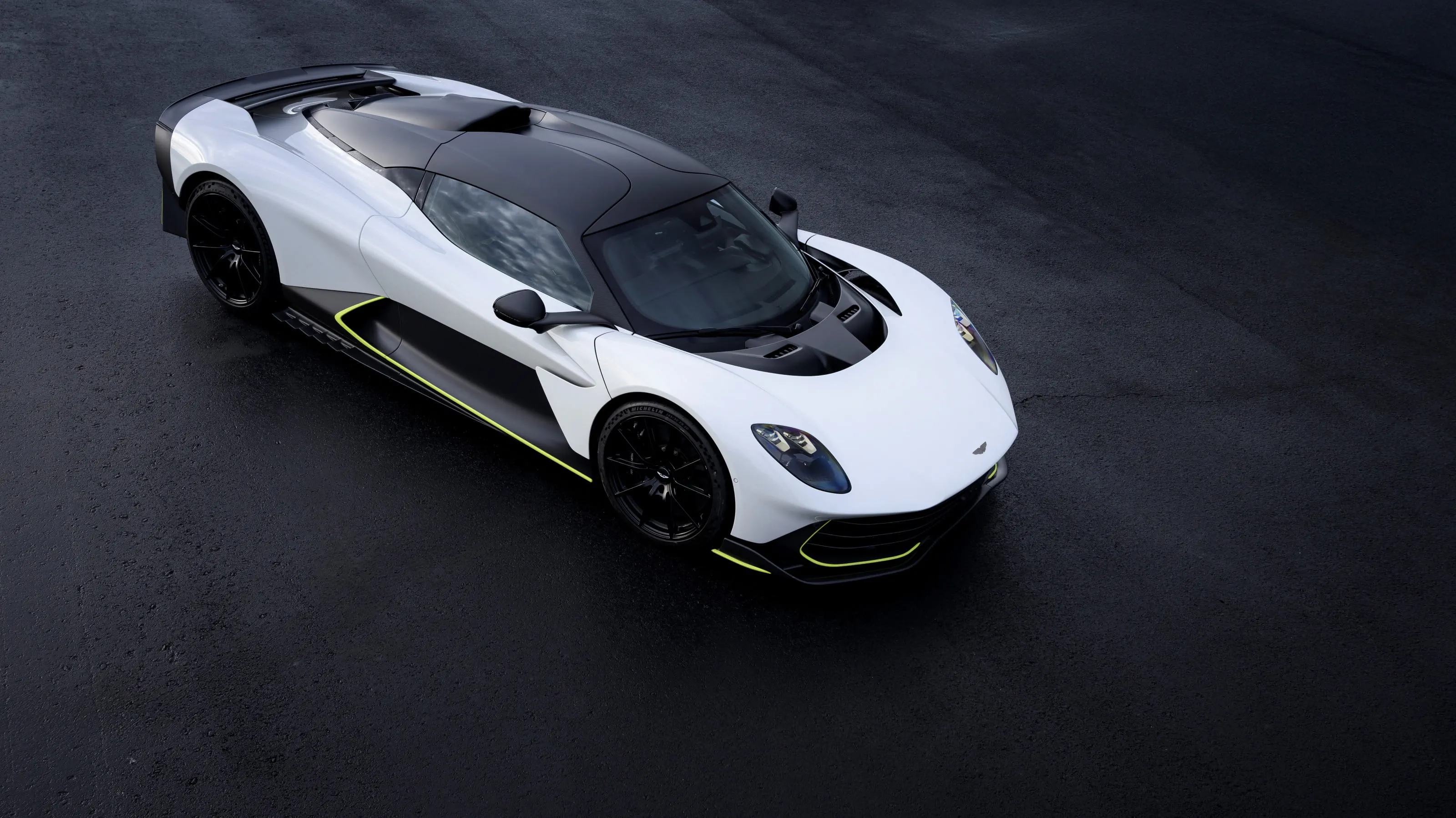 Aston Martin Valhalla 2026 Model, White-and-Black Two-Tone, Top-Down View