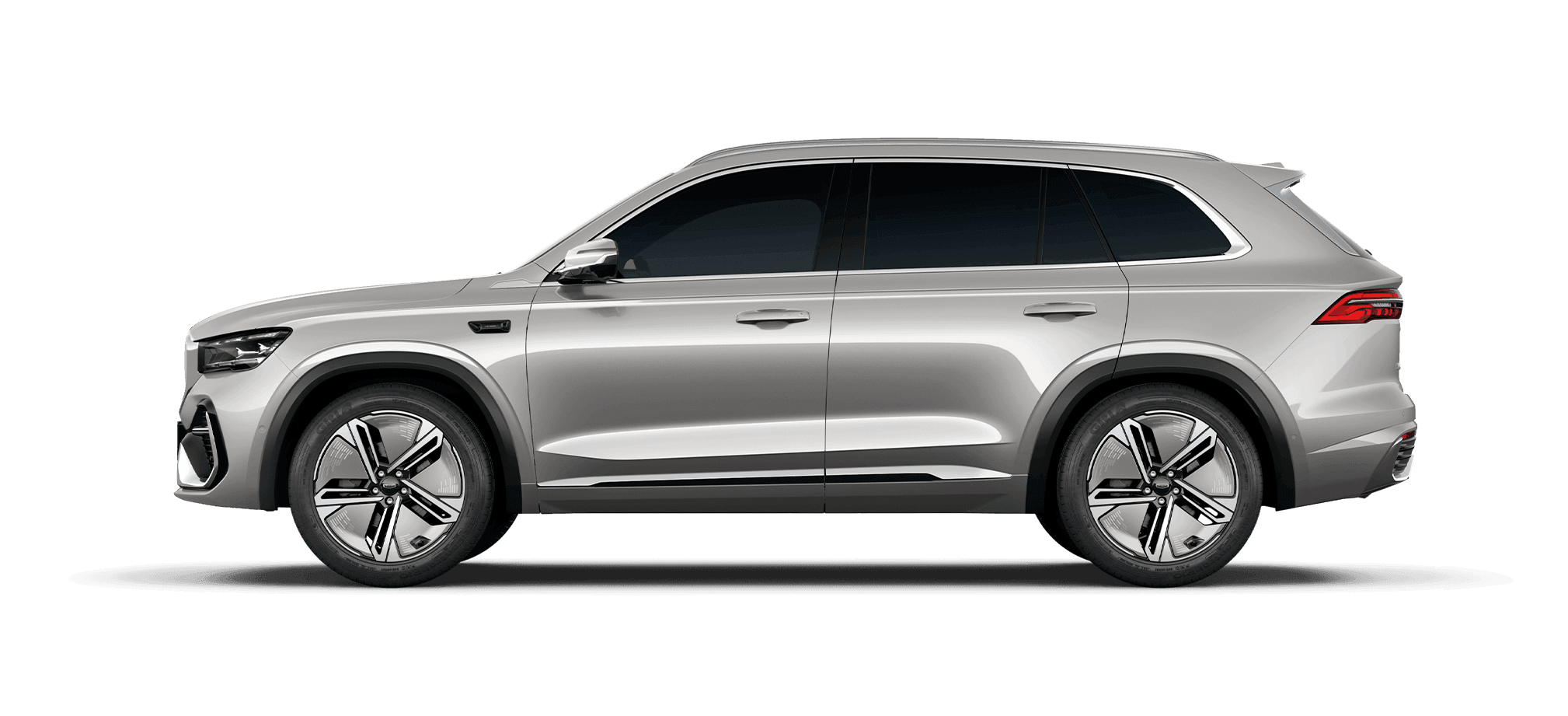 Geely Automobile Xingyue L 2026 Model Starlight Silver Static Side View Against Black Background