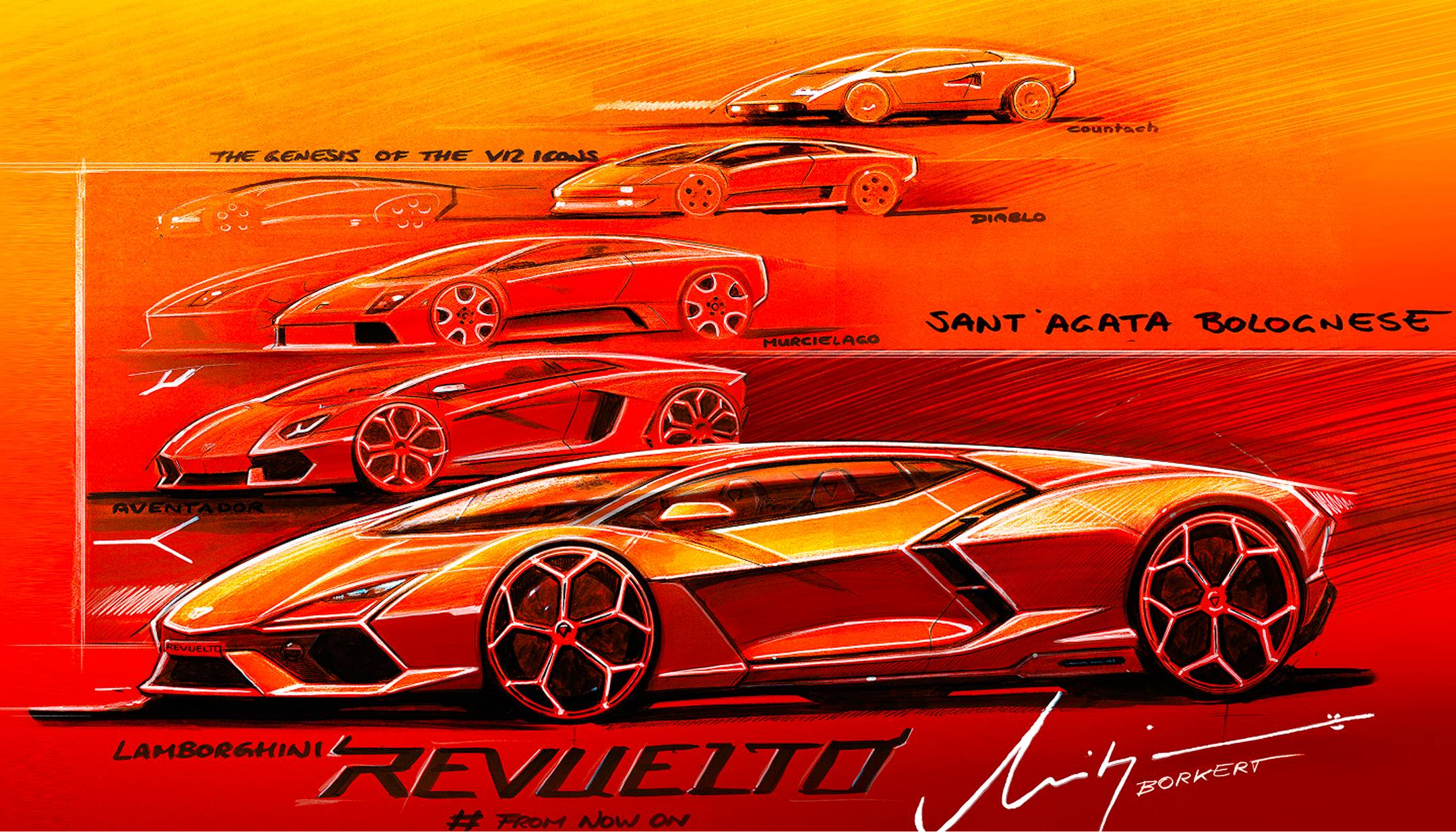 Front view of the 2023 Lamborghini Revuelto in yellow