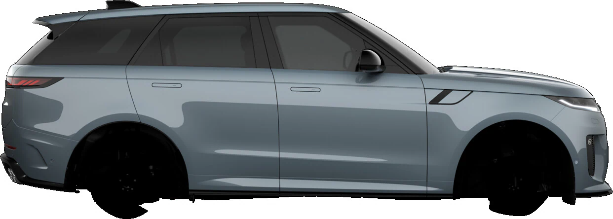2026 Land RoverRange Rover Sport EV model, right-side view, silver body against white background.