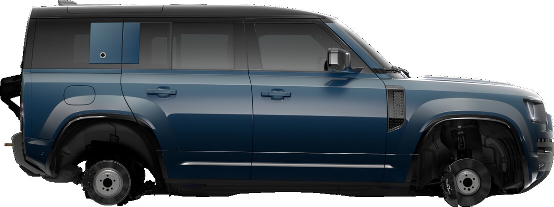 2026 Land Rover Defender OCTA, right-side view showing the vehicle in Deepal color against a white background.