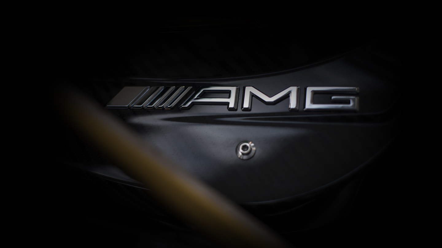 Close-up of the AMG badge on the 2011 Pagani Huayra model