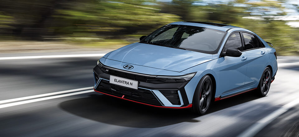 All-new Hyundai Elantra N in sky-blue, front view